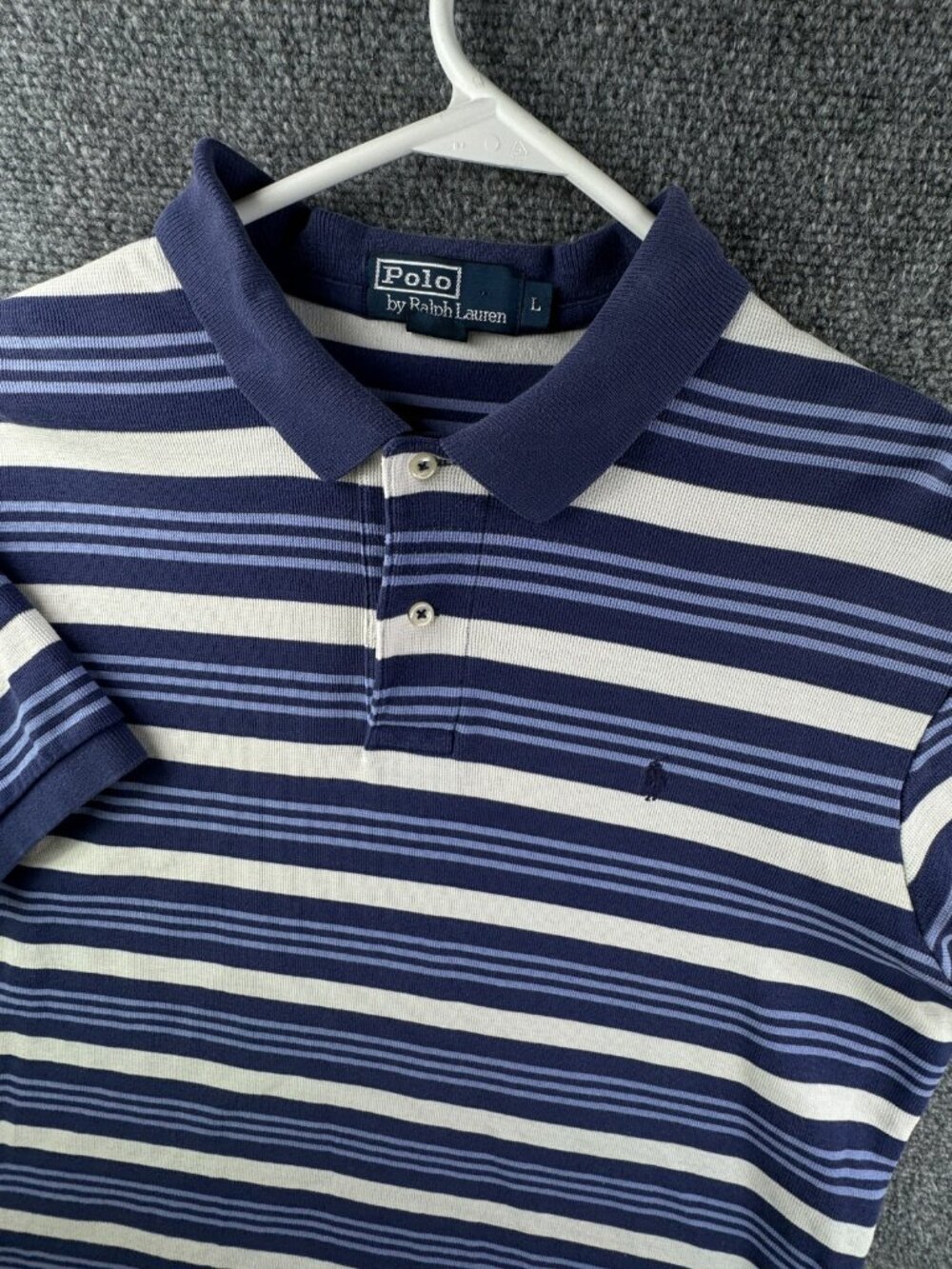 Polo Ralph Lauren Short Sleeve Polo Shirt Men Cotton Large Striped Blue Knit